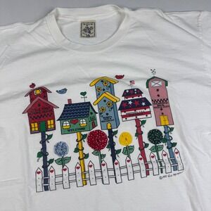 Vintage Vicky Melhart Birdhouses Graphic T Shirt Women's XL White 1995 USA Alore